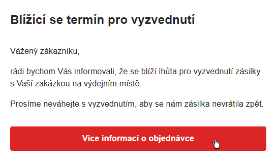 Upozornění na nevyzvednuté zásilky