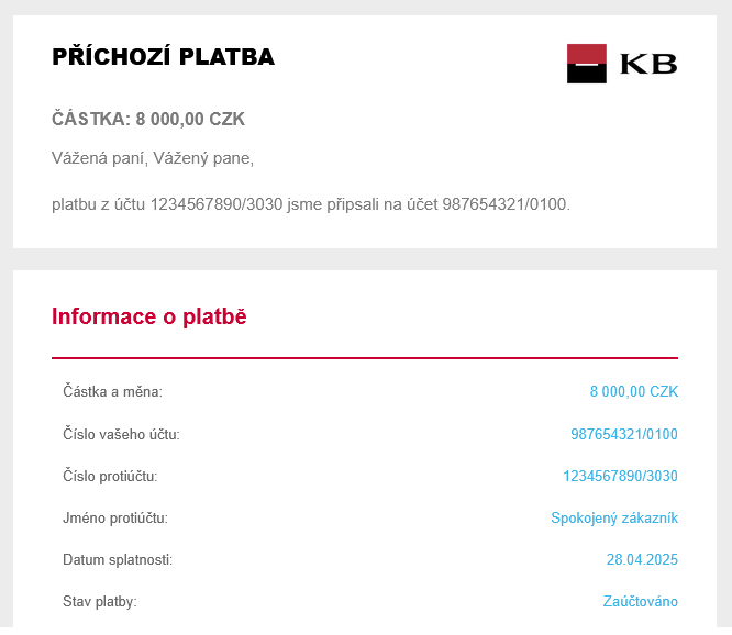 Podporujeme párování plateb a přehled pohledávek