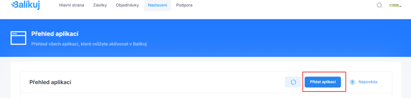 Přidání aplikace v Balíkuj