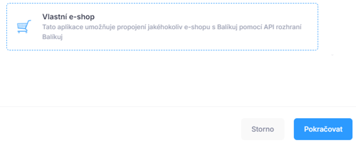 Vybrání aplikace Vlastní e-shop